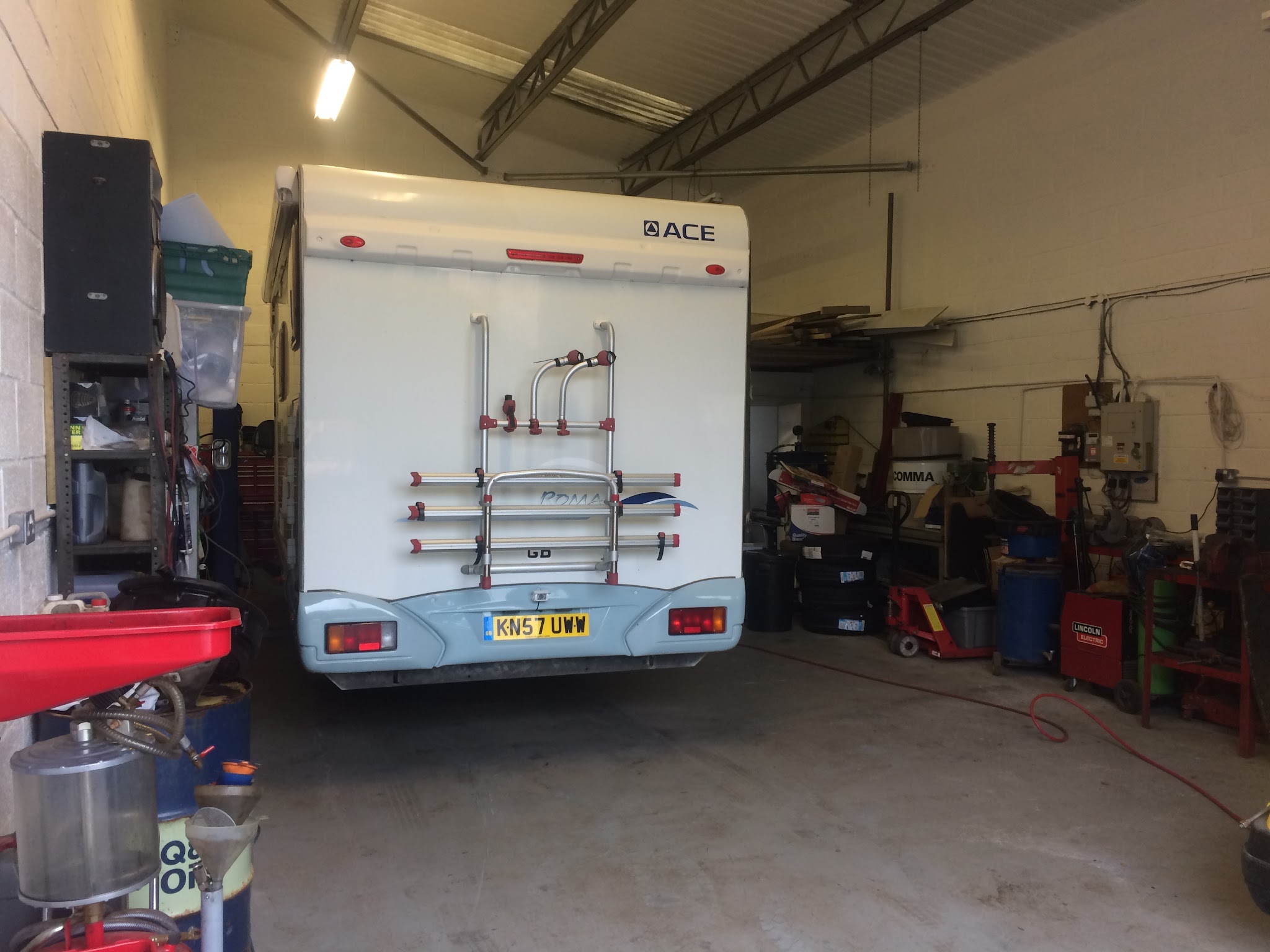 A motorhome booked into the workshop